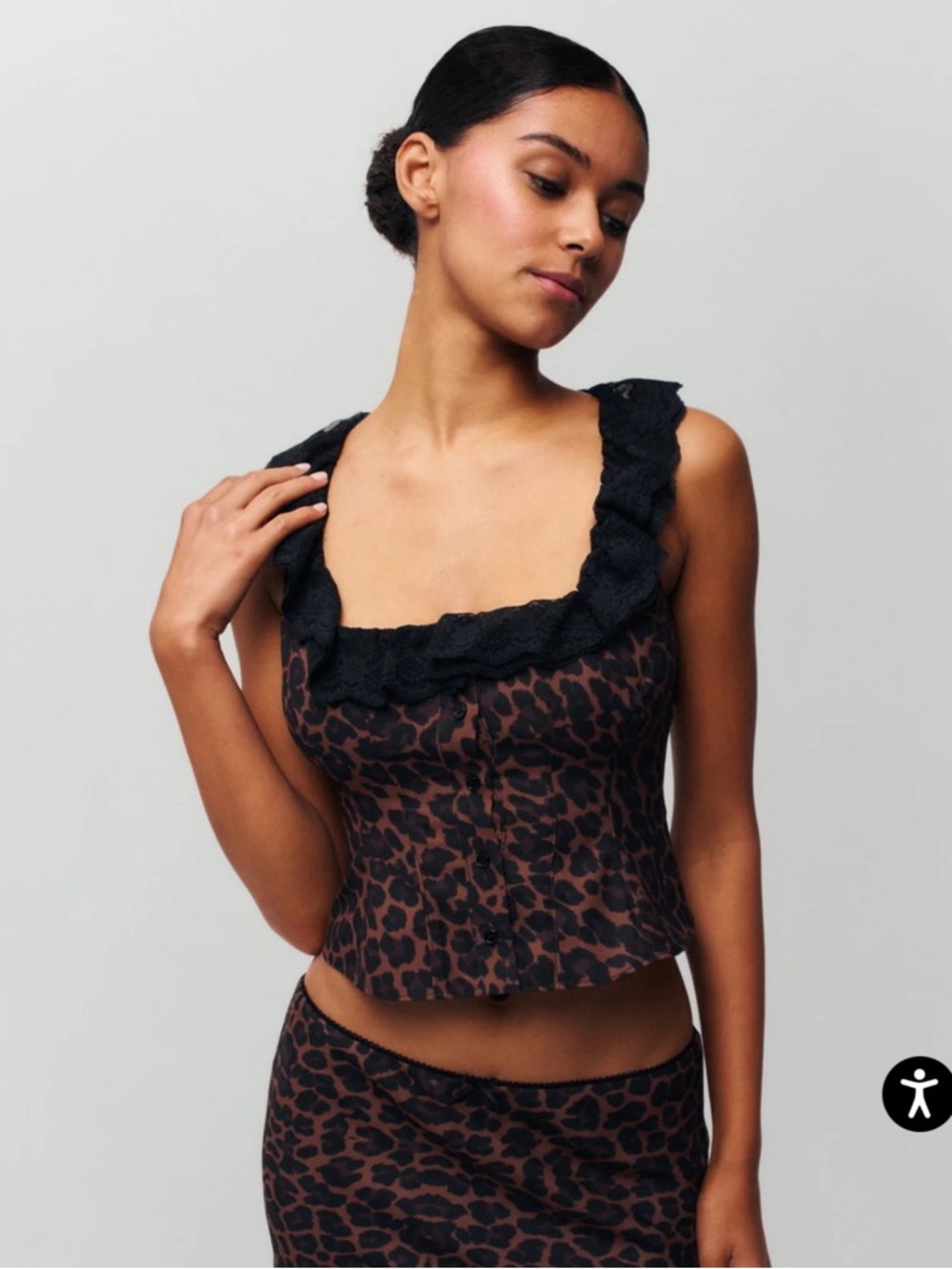 Danielle Guizio Brown and Black Leopard Print Ruffle Collar Bustier Top
